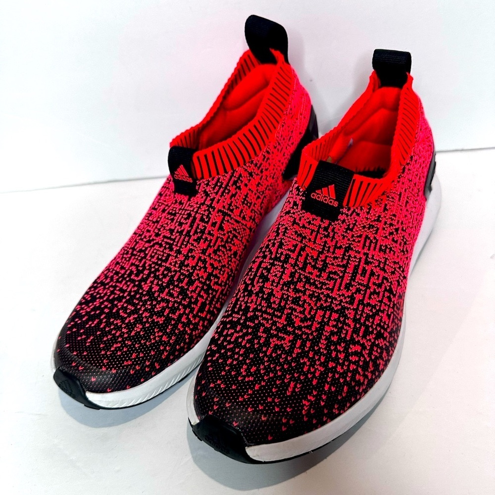 Adidas Neon Orange and Black Knit Slip-Ons
